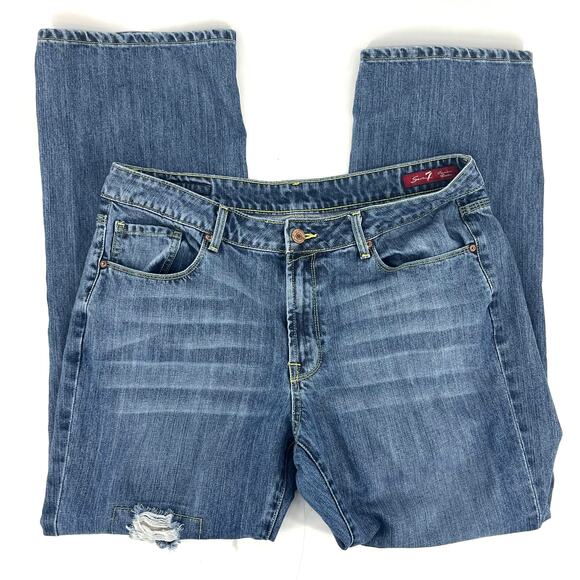 Seven7 Women's 18 Blue Denim Distressed Straight Leg Jeans - Picture 4 of 6